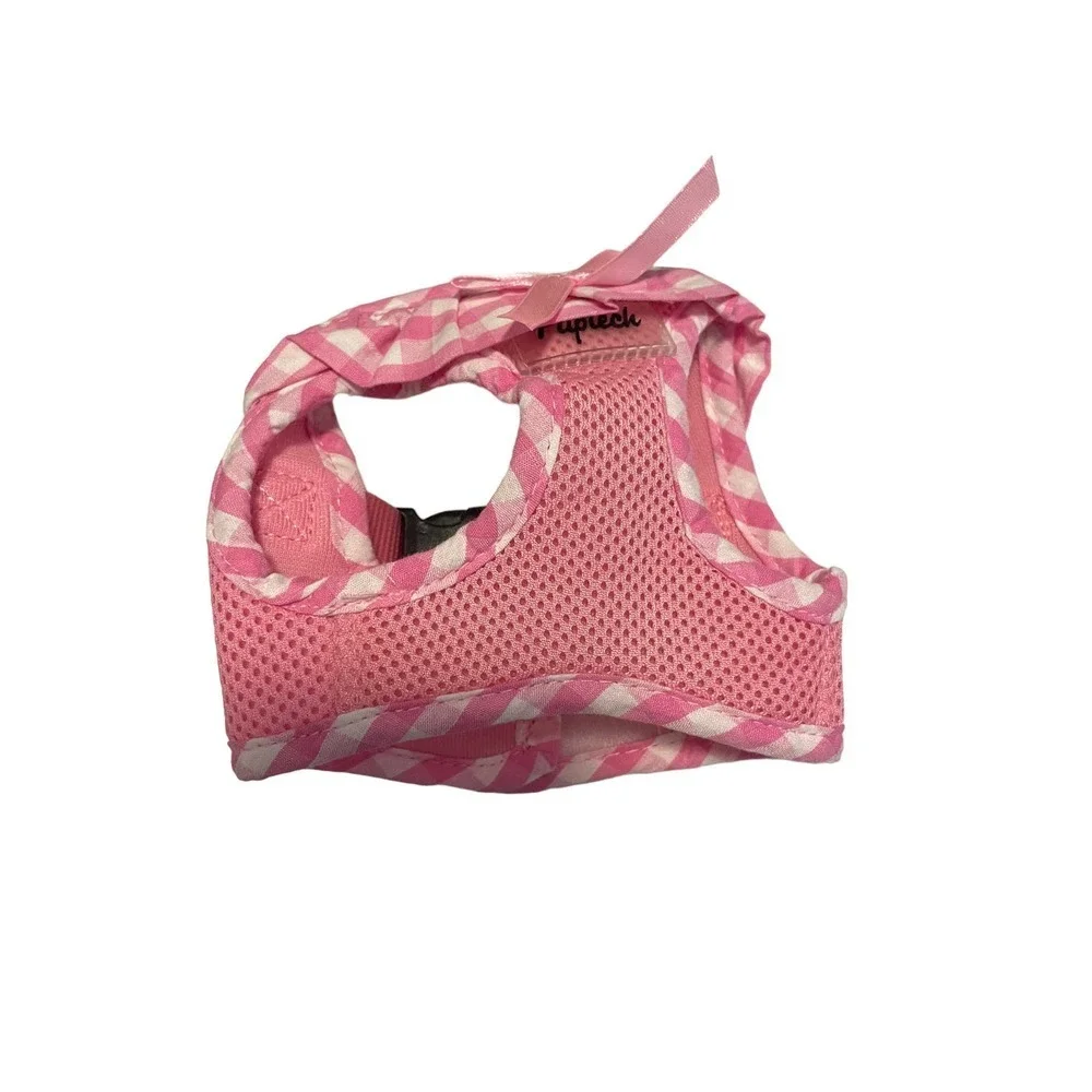 Pupteck Soft Mesh Pink Plaid Dog Walking Harness Vest -